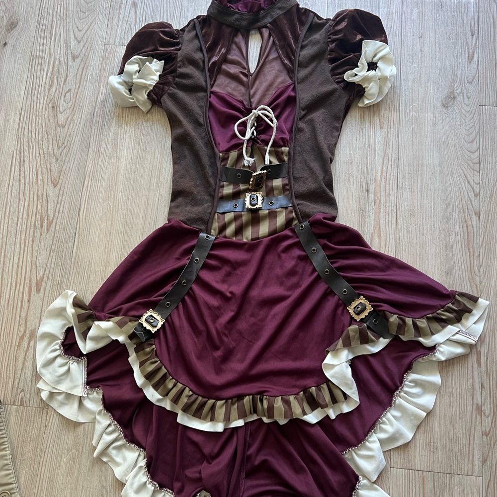 Spirit Burgundy and Cream Steampunk Dress - Picture 1 of 3